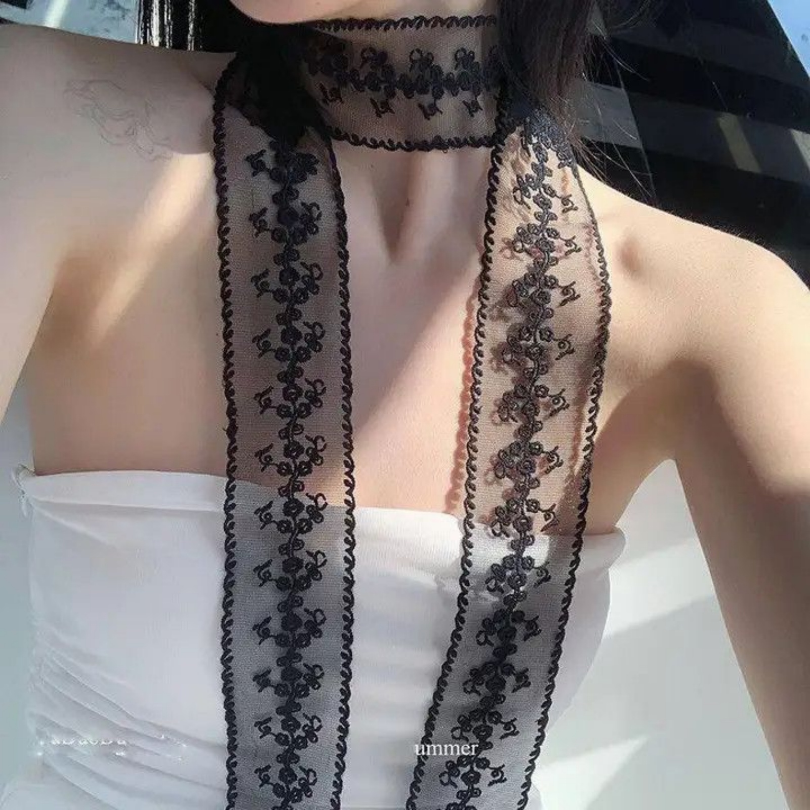 Korean Ins White Lace Ribbon S - Ascot Neck Scarf 评论和价格