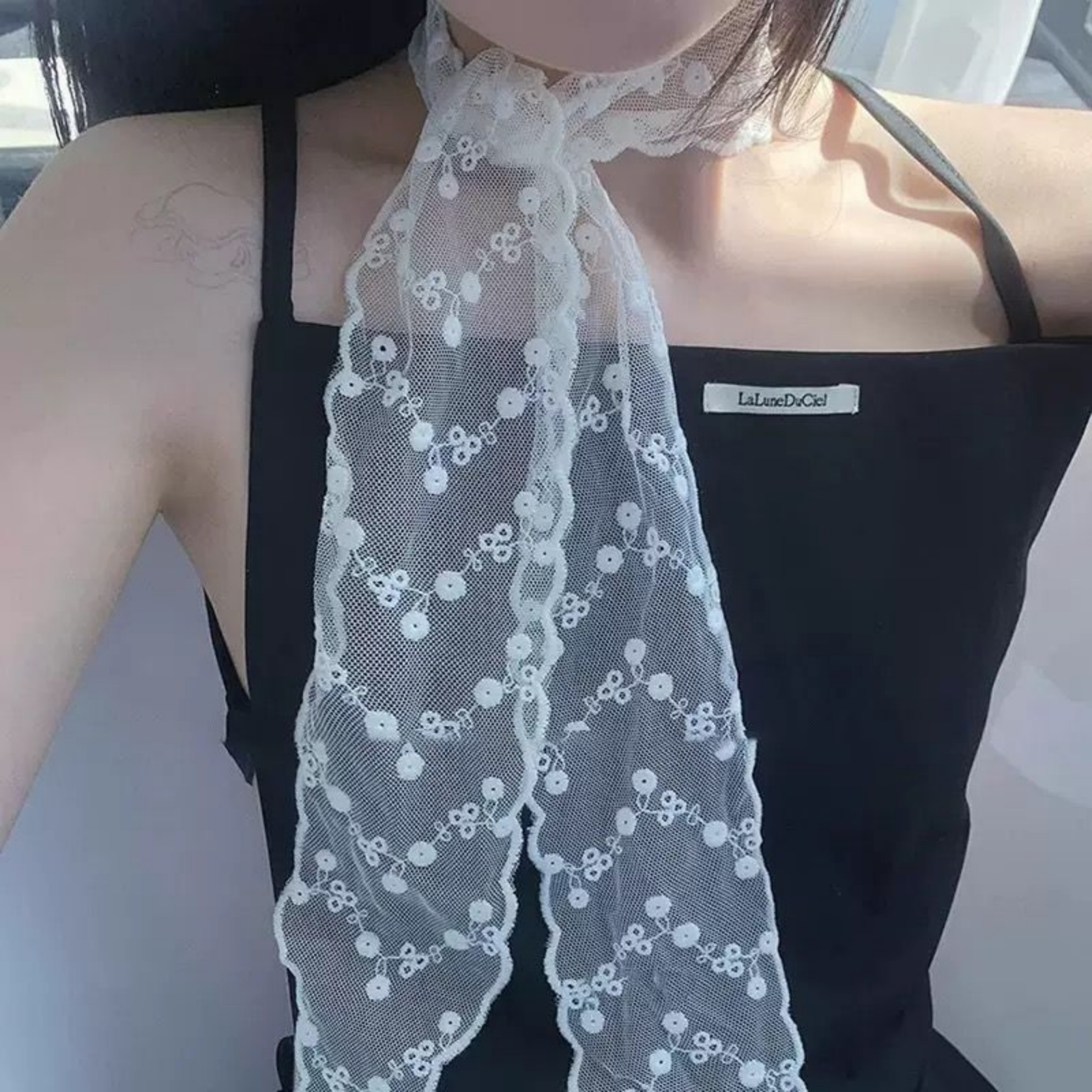 Korean Ins White Lace Ribbon S - Ascot Neck Scarf 评论和价格