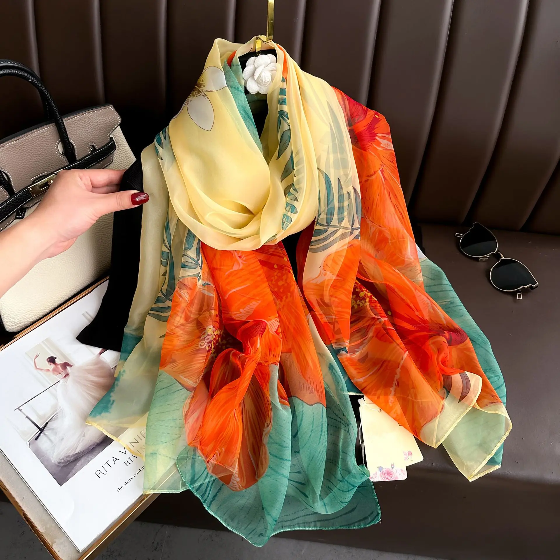 Silk Scarf Fashion Design Neck - Pashmina Wrap Large 评论和价格