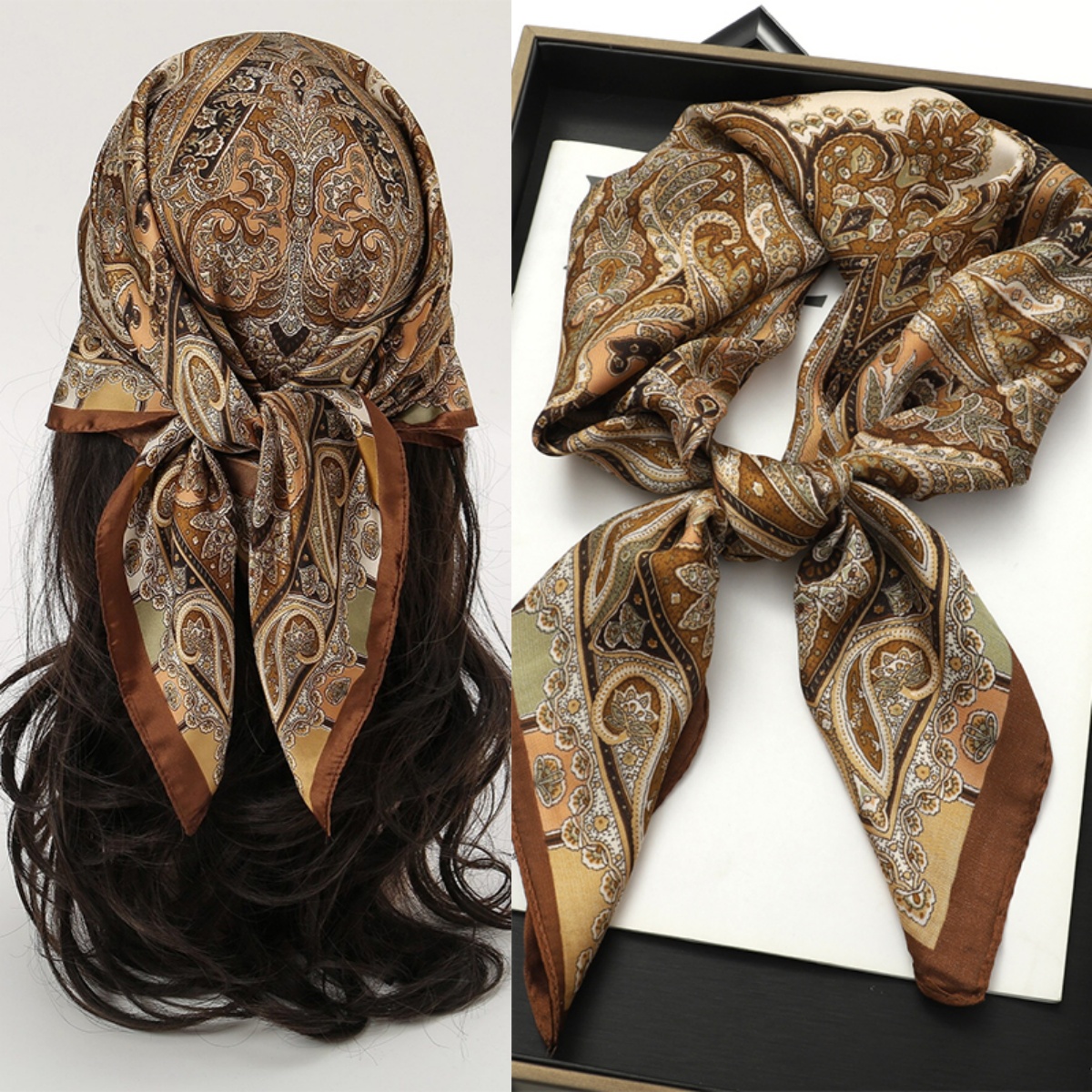 Bohemian Style Print Luxury Br - Scarf Silk Square 评论和价格