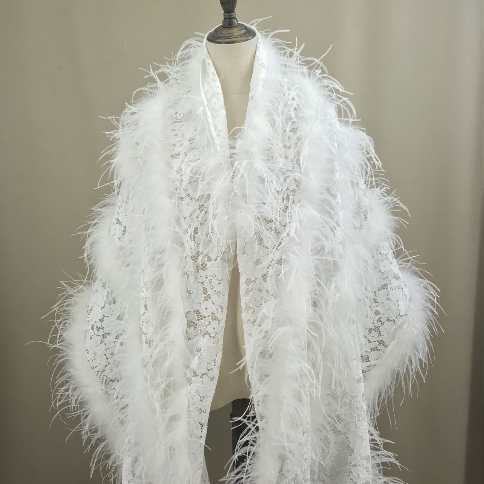 Real Ostrich Feather Lace Shaw - Stole Wedding Shawl 评论和价格