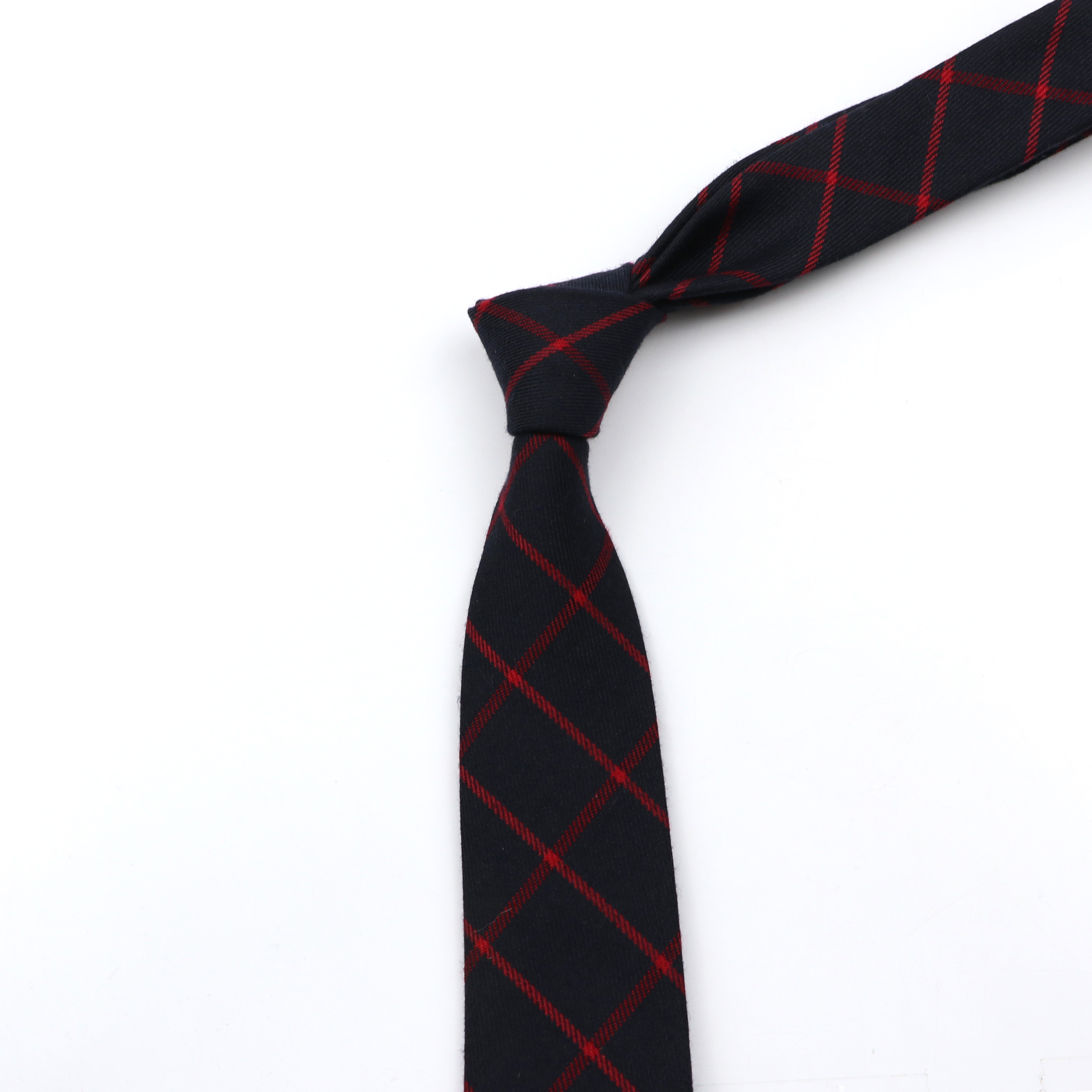 Classic Black Grey Plaid Cotto - Skinny Tie Men 评论和价格