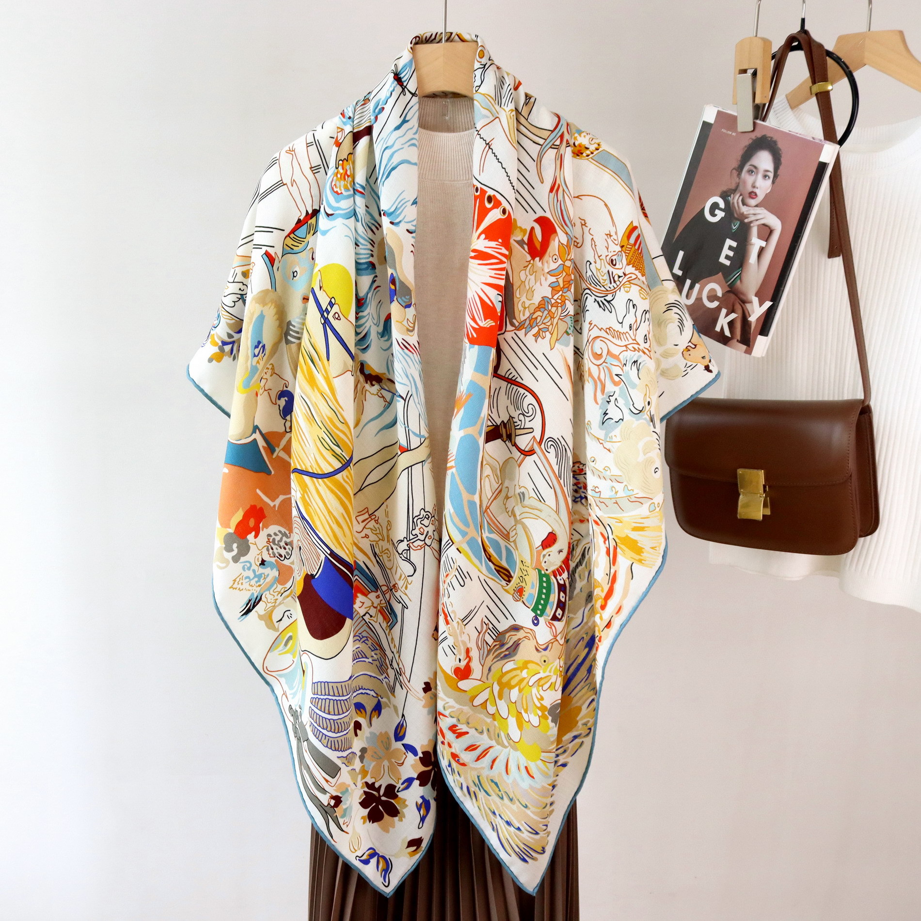 Double Print Mulberry Silk Sca - Pashmina Wrap Large 评论和价格