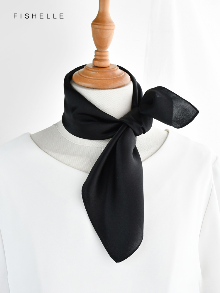 Solid color black pure silk sc - Ascot Neck Scarf 评论和价格
