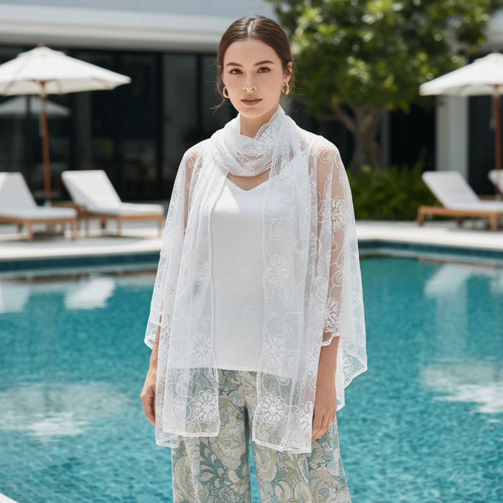 Lace Scarf Embroidered Floral  - Stole Wedding Shawl 评论和价格